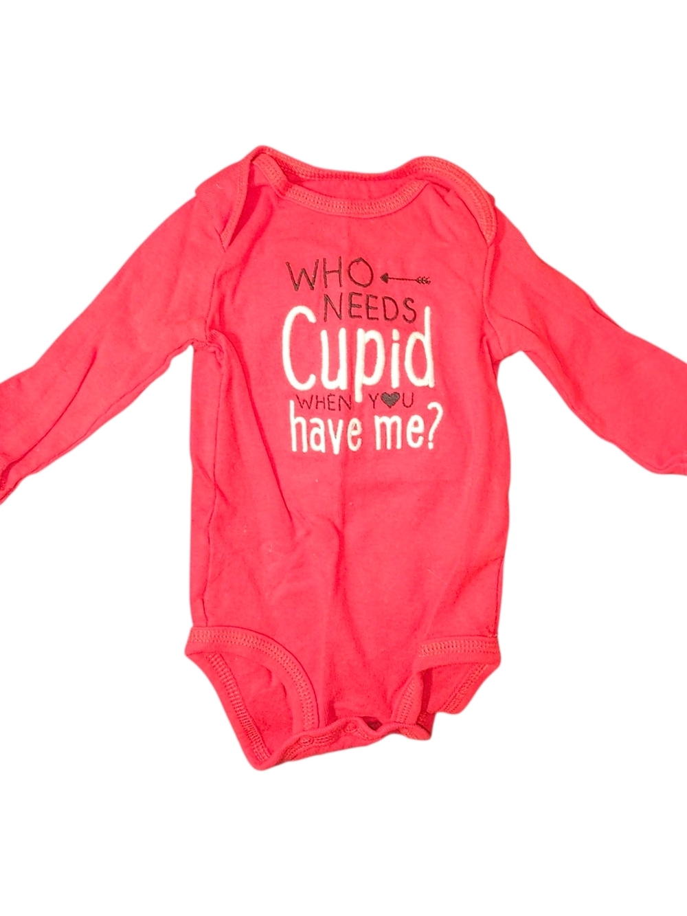 Carter's Coral Pink Long-Sleeve One-Piece Bodysuit with 'Who Needs Cupid' Slogan